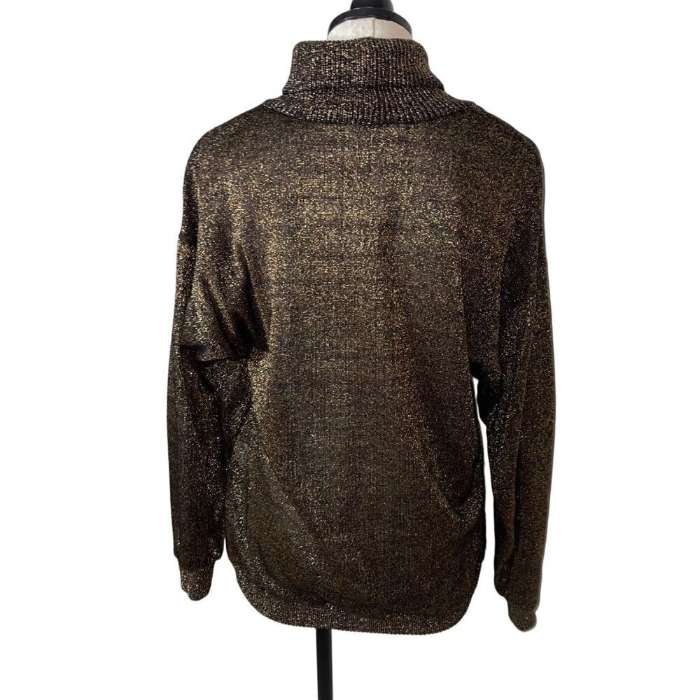 Christian Dior Loungewear Vintage Sweater Size Medium Brown Metallic Turtle Neck - Picture 7 of 12